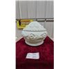 Image 2 : White Milk Glass Lamp Shade/Finial with Floral and Scrollwork Design