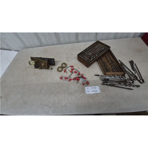 Vintage Assorted Door Hardware, Drawer Pulls, and Drill Bits