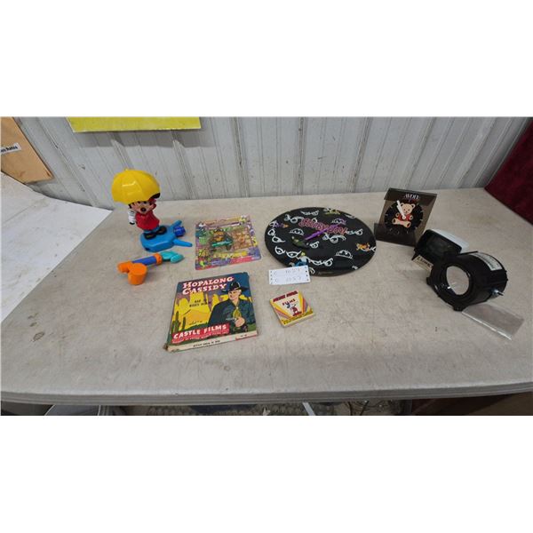 Scooby-Doo! Wall Clock, Avon Teddy Bear Clock, Hopalong Cassidy and Mickey Mouse Films.