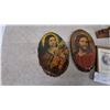 Image 2 : Religious Lot: Jesus and Saint Thérèse Wood Plaques, Framed Saint Print, Crucifix, and Wood Box