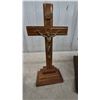 Image 4 : Religious Lot: Jesus and Saint Thérèse Wood Plaques, Framed Saint Print, Crucifix, and Wood Box