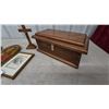 Image 5 : Religious Lot: Jesus and Saint Thérèse Wood Plaques, Framed Saint Print, Crucifix, and Wood Box