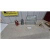 Image 1 : Miniature Barn and Outhouse art on brick Glass Terrarium, and Stone Candle Holder