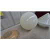 Image 4 : Three Vintage Glass Light Shades: One Opaque White Sphere, One Opaque White Cone, and One Amber