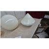 Image 5 : Three Vintage Glass Light Shades: One Opaque White Sphere, One Opaque White Cone, and One Amber