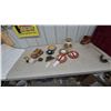 Image 1 : Vintage Film Reels, Ceramic Car, Bulldog and Buffalo Figurines, Metal Art