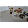 Image 6 : Vintage Film Reels, Ceramic Car, Bulldog and Buffalo Figurines, Metal Art