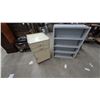 Image 1 : Rolling Metal Cabinet. 28”×19”×17” and 4-Shelf Bookcase 36”×27”×11”