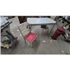 Image 1 : Vintage Dining Table and Chair, White and Red, Mid-Century Style. 29”×52”×30”