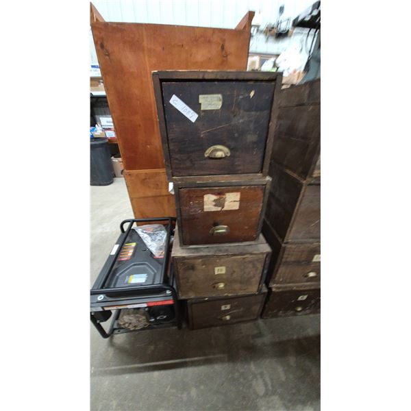 4 Vintage Wood File Cabinets. Stackable