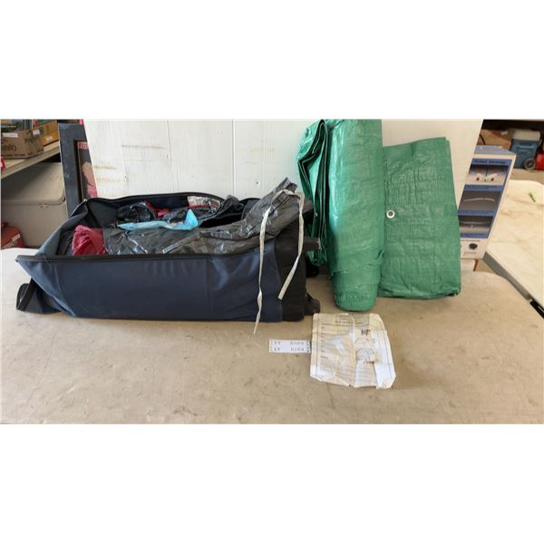 10'x10' Expanding Gazebo with Green Tarps, Poles, and Instructions and 2 Tarps