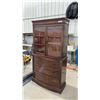 Image 1 : Vintage Mahogany Two-Piece China Cabinet Hutch with Glass Doors and Three-Drawer Serpentine Base