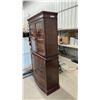 Image 2 : Vintage Mahogany Two-Piece China Cabinet Hutch with Glass Doors and Three-Drawer Serpentine Base