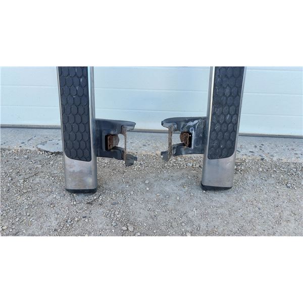 Pair of Aftermarket Polished Aluminum Running Boards With Hexagonal Step Pads and Mounting Brackets