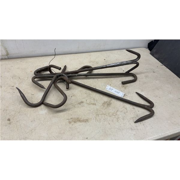 Collection of Hand-Forged Heavy-Duty Metal Grappling, Drag, Meat Hooks