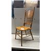 Image 1 : Antique Oak Pressback Side Chair with Carved Scroll Motifs and Turned Spindles