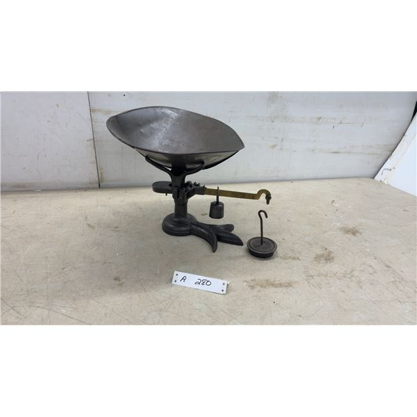 Burrow, Stewart and McLennan Co. Antique Cast Iron Counter Scale with Brass Beam and Weights