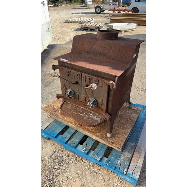 Fisher Wood Burning Stove and Firebox, Cast Iron, with Spring Handles and Ash Pan
