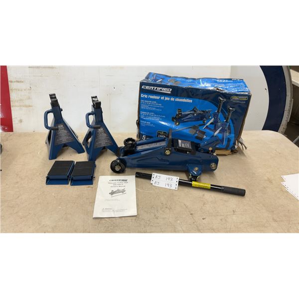 Certified Trolley Jack and Axle Stand Combo Kit, 2-Ton Capacity, with Wheel Chocks and Manual