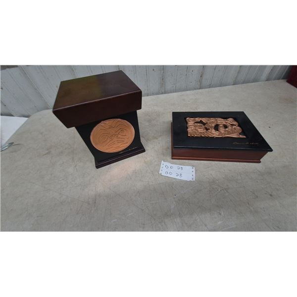 Two Wood and Copper Art Pieces by Clarence Dwells