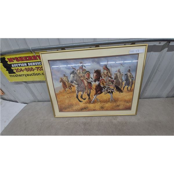 Framed Print of Native American Horsemen by Michael Gentry, with COA