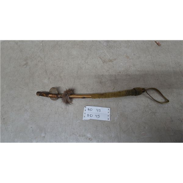 First Nations-Style Wood and Fur Tomahawk with Stone and Leather Wrap