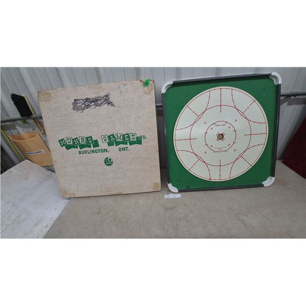 Munro Games Ltd. Crokinole-Wam-Poo Board and Original Box, Model 850, Made in Canada. 26.6”×26.6”
