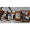 Image 4 : Vintage Wooden Sewing Box with Contents: Spools of Thread, Pins, Ribbons