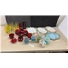 Image 1 : Vintage Anchor Hocking Mid-Century Lot: Ruby Red Vases, Fire King Mugs, Jars, Platters