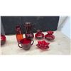 Image 7 : Vintage Anchor Hocking Mid-Century Lot: Ruby Red Vases, Fire King Mugs, Jars, Platters
