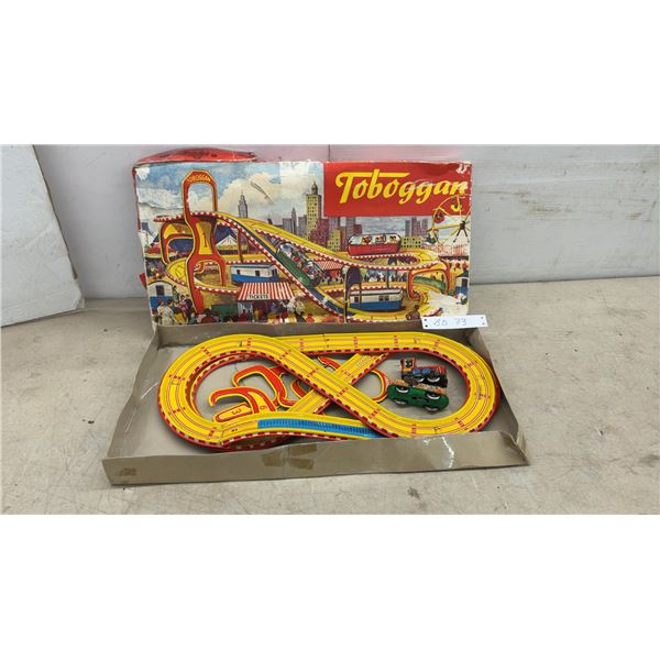 Vintage 1950s Schuco West German Tin Toy "Toboggan" Roller Coaster with Wind-Up Cars, in Box
