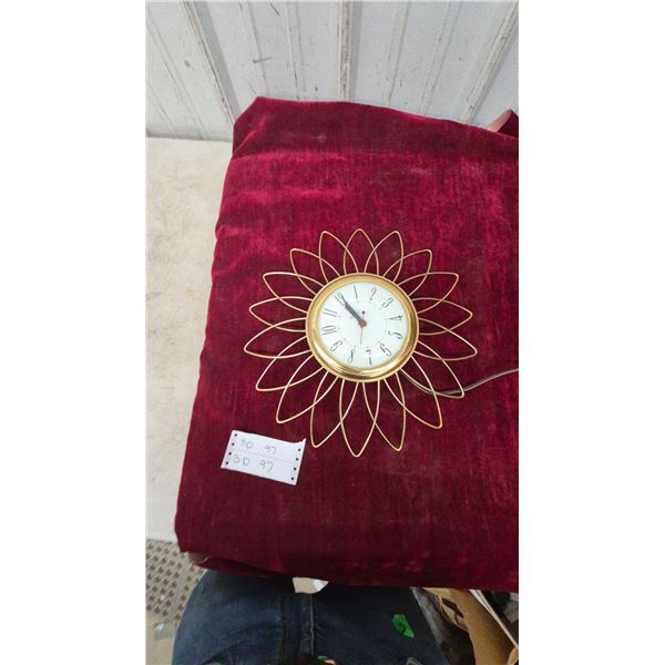 Mid-Century Modern Sunburst Wall Clock, Model No. 60, and Power Cord. 15” diameter. Working