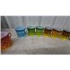 Image 5 : Vintage Diamond Pattern Milk Glass Mugs: 2 Blue, 2 Green, 2 Yellow, 2 Brown, 8 Orange