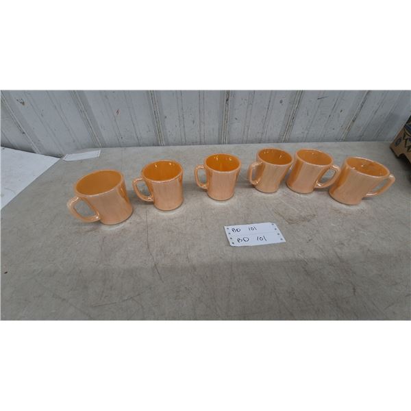 Six Fire-King Peach Luster D-Handle Mugs