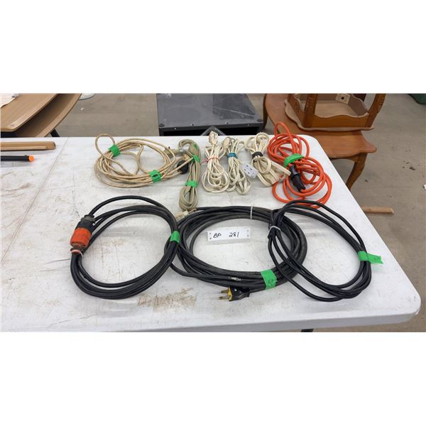 8 Black Extension Cords, 8' to 18'