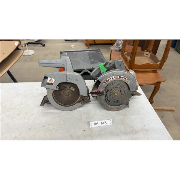 Two Circular Saws, Porter Cable Heavy Duty 7 1/4” and Black and Decker 7 1/4”