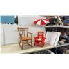 Image 1 : Child's Wooden Rocking Chair and Plastic Chair with Umbrella