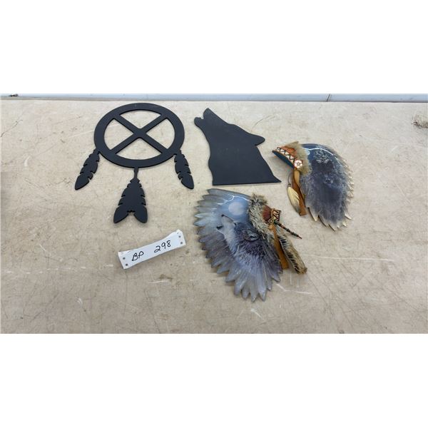 Two "Mystic Spirit" Wolf Plaques by Dan Smith, Metal Howling Wolf 9” x 5 1/2” and Metal Friendship