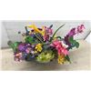 Image 4 : Blue Drip Glaze Ceramic Vase and Artificial Floral Arrangement in Pastel Bowl