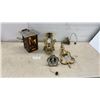 Image 1 : Antique Amber Glass Hanging Lantern, Gilt Metal Pendant Light