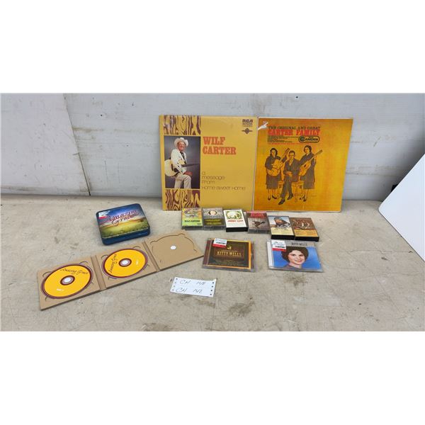 Country Music Vinyl Records, Cassettes, and CDs Including Wilf Carter, Kitty Wells