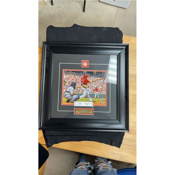 Signed Framed Barry Larkin Cincinnati Red 19.75” x19.75”