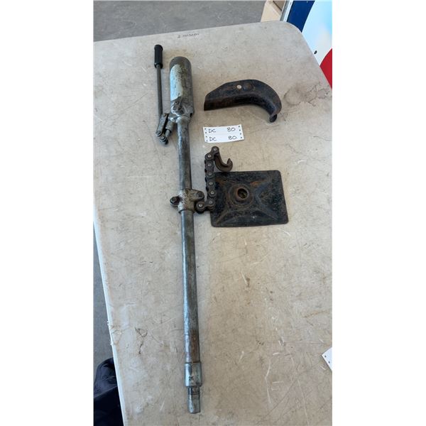Vintage Hydraulic Jack with Chain Hook and Base Plate