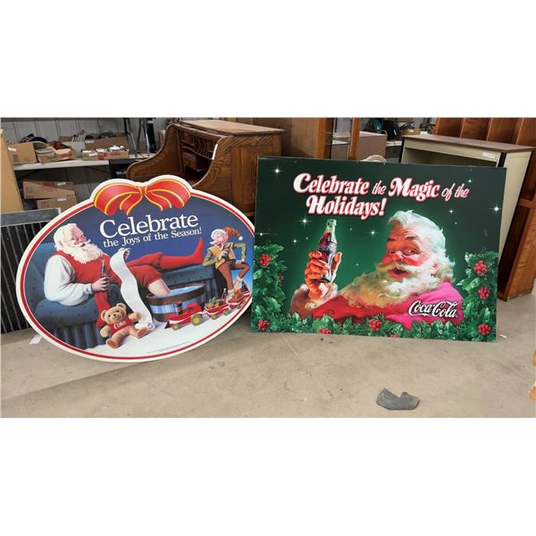 Two Coca-Cola Christmas Signs: "Celebrate the Joys of the Season!" 55 × 43” and "Celebrate the