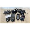 Image 1 : Minolta Freedom AF-35 and X-9 Cameras, Panasonic Lumix DMC-FZ220 Camera, and 4 Flashes