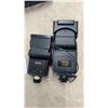 Image 7 : Minolta Freedom AF-35 and X-9 Cameras, Panasonic Lumix DMC-FZ220 Camera, and 4 Flashes
