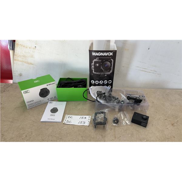 Magnavox 1080P Action Camera and RSC Nano Compact Dashcam, Cables, Mounts