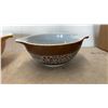 Image 2 : Pyrex Brown and Orange Floral Pattern Mixing Bowls, Set of 3: 2 Brown, 1 Beige