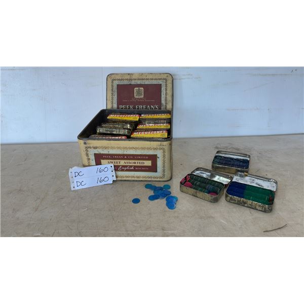 Peek Frean's Biscuit Tin with Meggezone Tins full of Bingo Chips