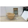 Image 1 : Vintage Wooden Washboard with Corrugated Glass Surface and Wicker Laundry Basket